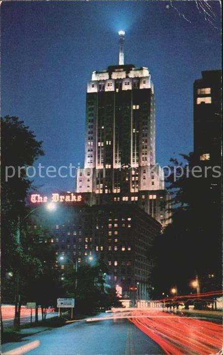 Chicago Illinois Drake Hotel and Palmolive Building at night