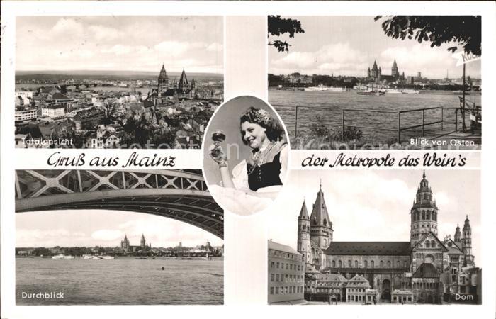 Mainz Rhein Totalansicht Uferpromenade Dom Bruecke Weingebiet