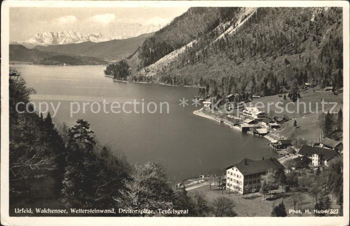 Urfeld Walchensee Panorama mit Wettersteinwand Dreitorspitze Teufelsgrat Serie D