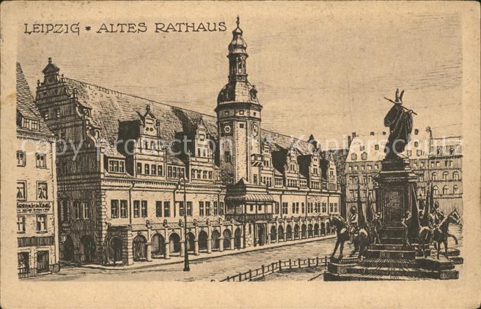 Leipzig Altes Rathaus Denkmal Zeichnung Kuenstlerkarte