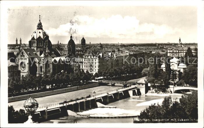 Muenchen Bayern Isarpartie mit Lukaskirche