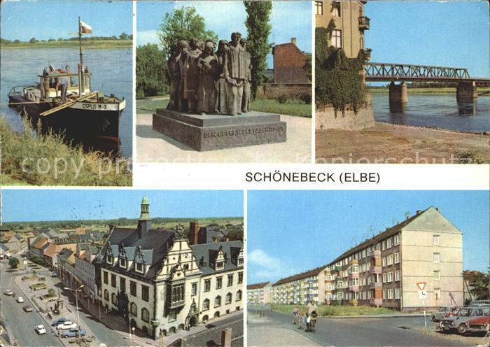 Schoenebeck Elbe Dampferanlegestelle Denkmal Bruecke Platz Wohnbauneugebiet