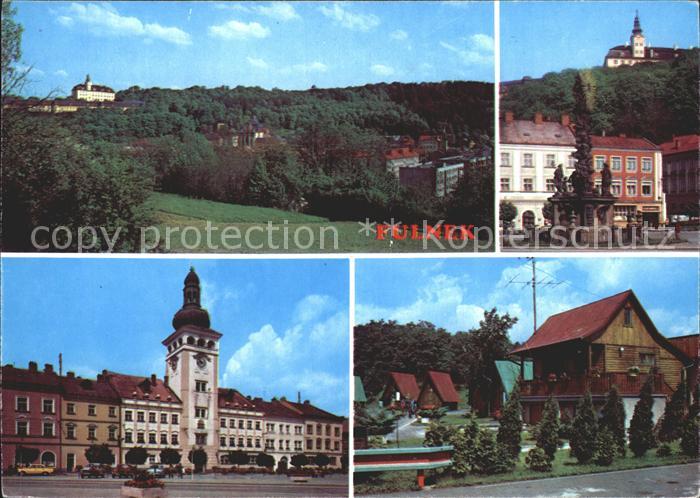 Fulnek Celkovy pohled Namesti JA Komenskeho Radnice Autokempink Komenskyplatz Sc