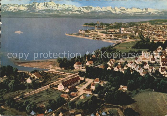 Friedrichshafen Bodensee Fliegeraufnahme mit Alpenkette
