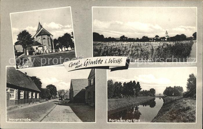 Gimbte Muenster Westfalen Teilansicht Kirche Hauptstrasse Partie an der Ems