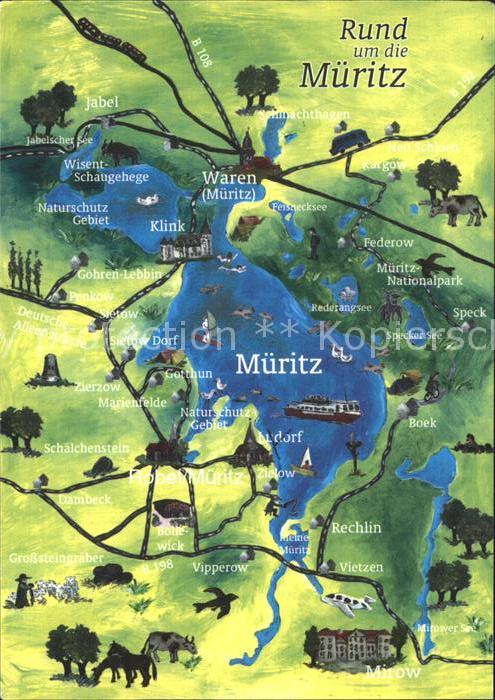 Waren Mueritz Rund um die Mueritz Mecklenburgische Seenplatte Landkarte