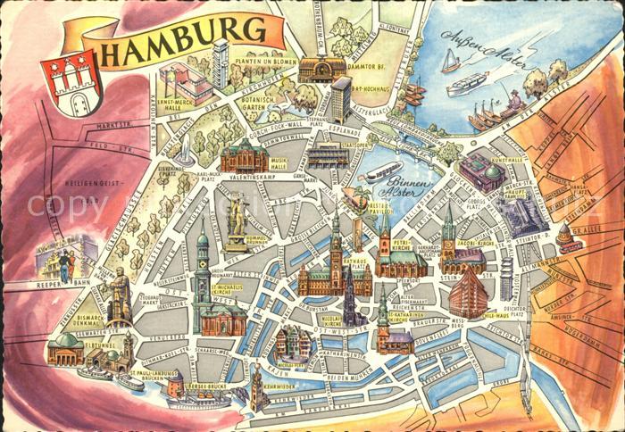 HAMBURG  CITY Zentrum Binnenalster Stadtplan Sehenswuerdigkeiten