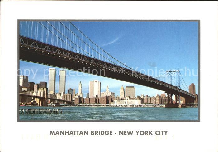 New York City Manhattan Bridge East River Skyline Twin Towers