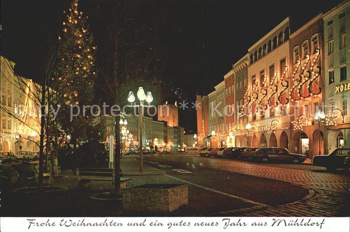 Muehldorf Inn Stadtplatz zur Weihnachtszeit Weihnachtskarte Neujahrskarte