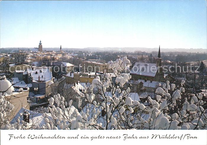 Muehldorf Inn Blick ueber die Stadt Winterpanorama Weihnachtskarte