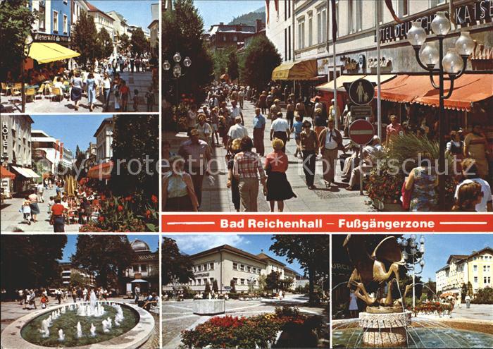 Bad Reichenhall Fussgaengerzone Brunnen Strassencafe