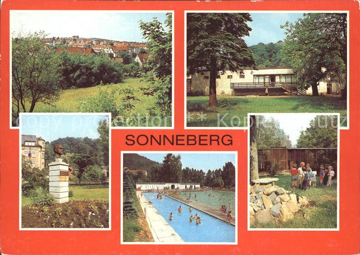 Sonneberg Thueringen Teilansicht Parkcafe Stadtpark Freibad Baxenteich Tiergeheg