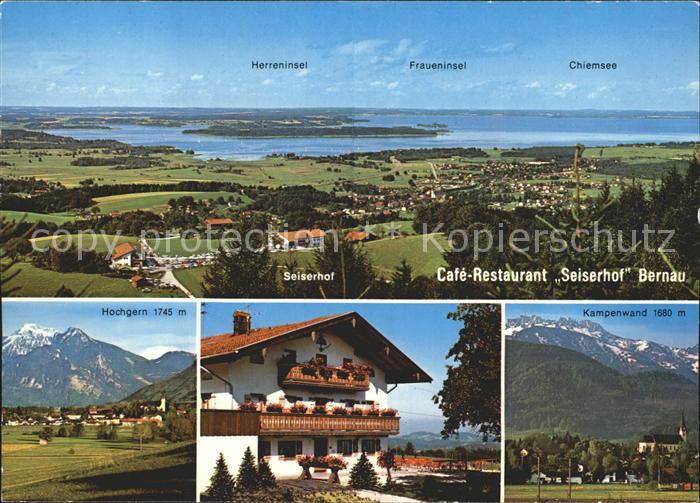 Bernau Chiemsee Panorama mit Cafe Restaurant Hotel Seiserhof Hochgern Kampenwand