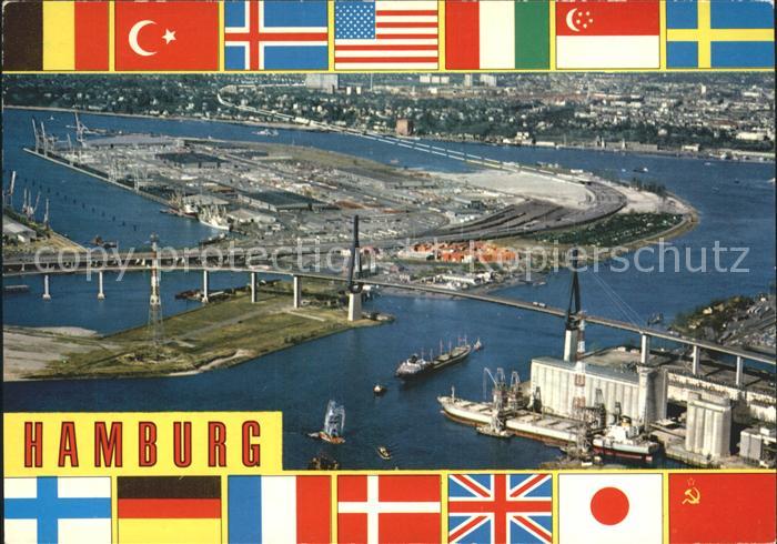 HAMBURG  CITY Fliegeraufnahme mit Koehlbranbruecke