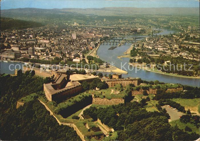 Koblenz Rhein Fliegeraufnahme mit Festung Ehrenbreitstein