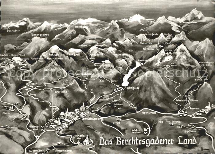 BERCHTESGADEN Bayern Panoramakarte Schoenfeld-Spitze Scharitzkehlalm