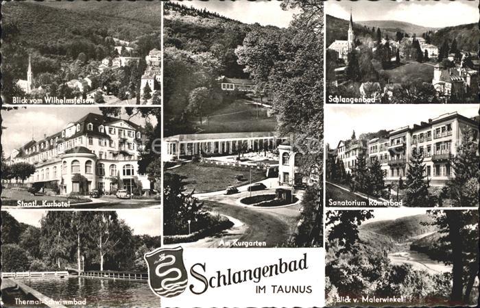 Schlangenbad Taunus Blick vom Wilhelmsfelsen Sanatorium Malerwinkel Kurgarten Th