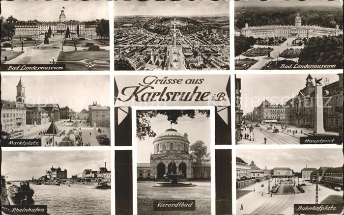 Karlsruhe Baden Landesmuseum Hauptpost Bahnhofsplatz Vierordtbad Therme Rheinhaf