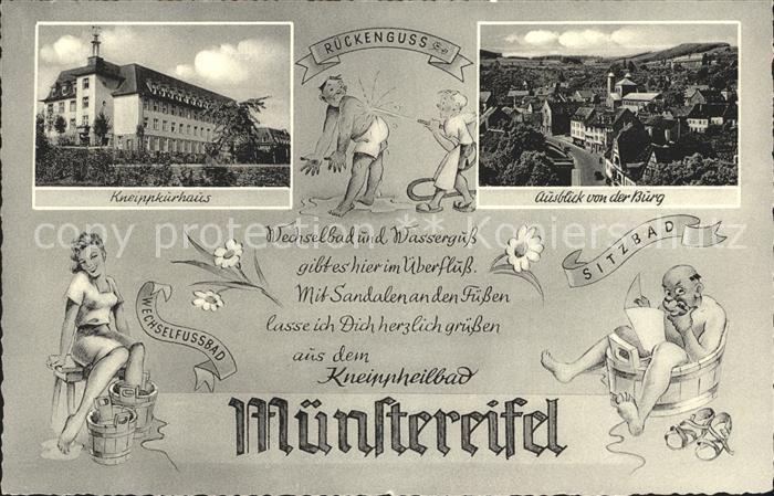 Muenstereifel Bad Kneippkurhaus Ausblick von der Burg Anwendungen Karikatur
