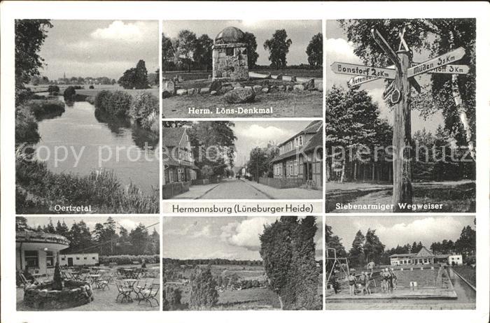 Hermannsburg Oertzetal Hermann Loens Denkmal Wegweiser Freibad Lueneburger Heide