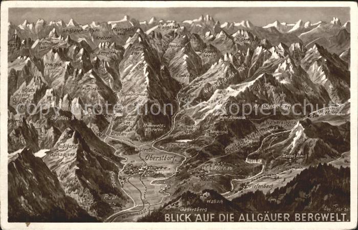 Oberstdorf Allgaeuer Bergwelt aus der Vogelschau Panoramakarte Nr 32