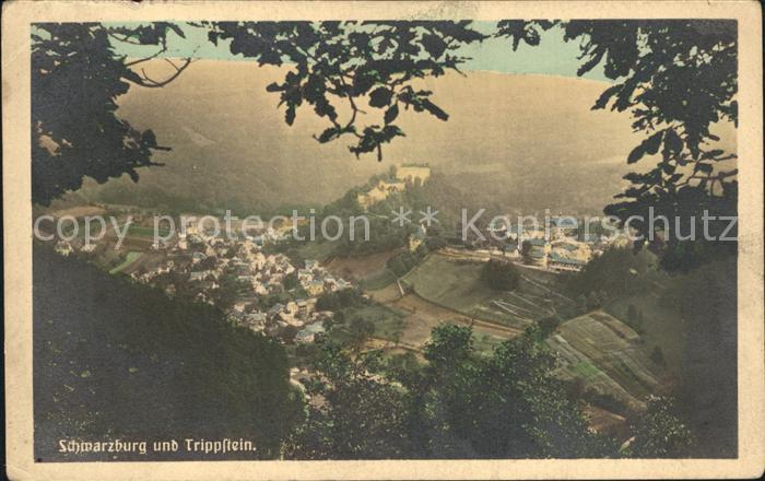 Schwarzburg Thueringer Wald und Trippstein vom Waldrand aus
