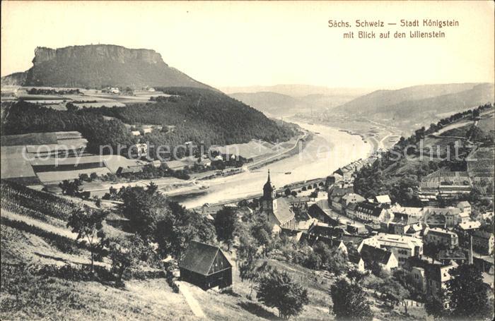 Koenigstein Saechsische Schweiz Panorama Blick auf den Lilienstein Tafelberg Elb
