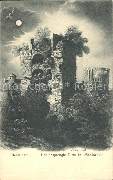 Heidelberg Neckar Gesprengte Turm bei Mondschein