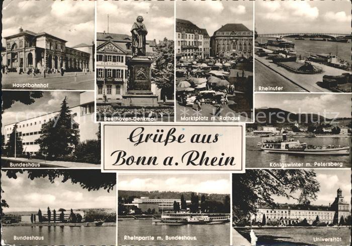 Bonn Rhein Beethoven Denkmal Marktplatz Rheinufer Koenigswinter mit Petersberg B