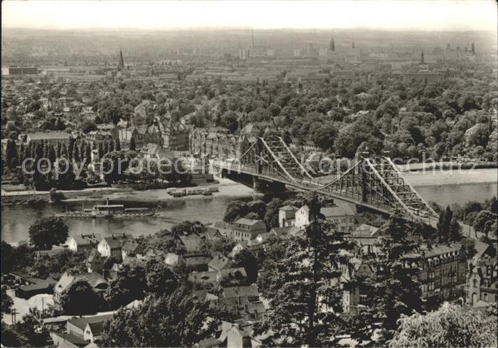 DRESDEN Elbe Blick von den Loeschwitzhoehen auf Elbe und Bruecke