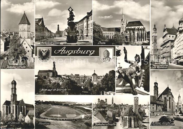 Augsburg Jakoberstrasse Herkulesbrunnen Perlachturm Dom Jakoberstrasse