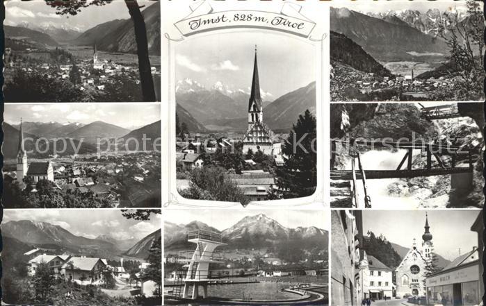Imst Tirol Teilansichten Kirche Schwimmbad Alpen Gebirgsbach Bruecke