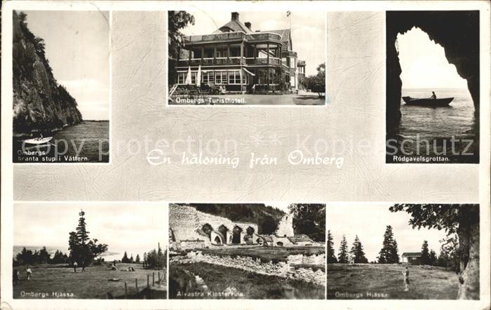 Omberg Branta stup i Vaettern Turisthotell Roedgavelsgrottan Hjaessa Klosterruin