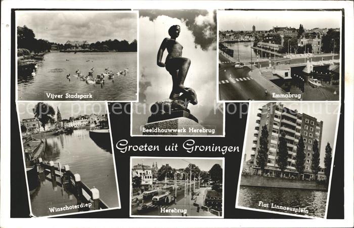 Groningen Vijver Stadspark Beeldhouwwerk Herebrug Emmabrug Flat Linnaeusplein Wi