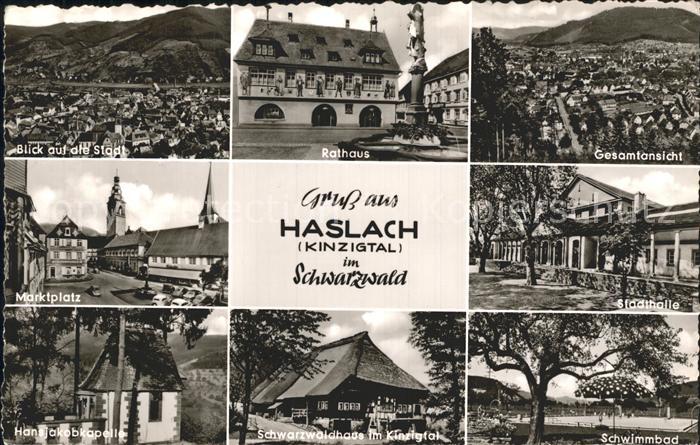 Haslach Kinzigtal Gesamtansicht Rathaus Brunnen Stadthalle Marktplatz Hans Jakop