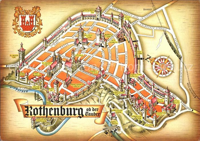 Rothenburg Tauber Stadtplan mit Sehenswuerdigkeiten Wappen