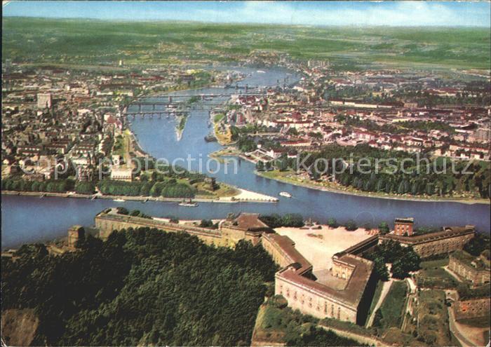 Koblenz Rhein Festung Ehrenbreitstein Deutsches Eck Moselmuendung Fliegeraufnahm