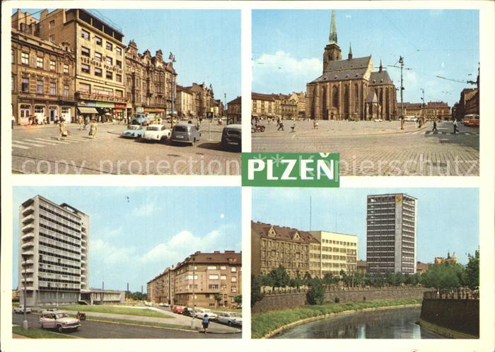 Plzen Pilsen Teilansichten Kirche Hochhaus
