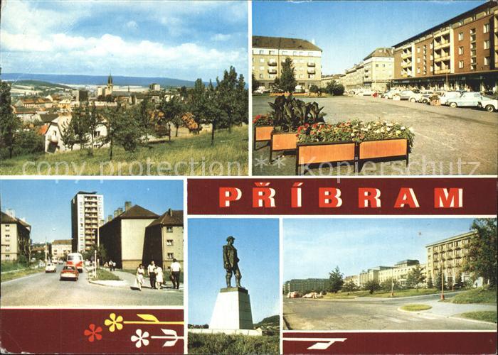 Pribram Celkovy pohled Nova vystavba Tr A Zapotockeho Socha hornika Hotel a kult