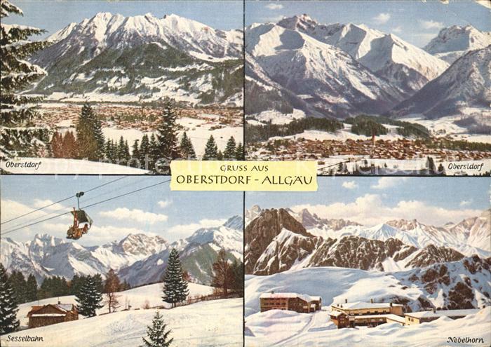 Oberstdorf Gesamtansicht Wintersportplatz mit Alpenpanorama Berghotel Sesselbahn