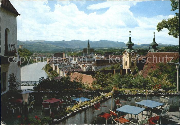Steyr Enns Oberoesterreich Panorama Blick vom Tabor Kaffeerestaurant Kirche