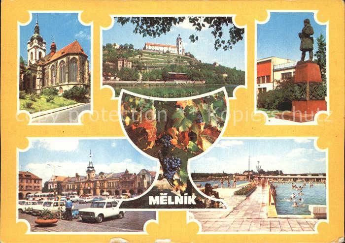 Melnik Tschechien Kirche Burg Denkmal Statue Weinreben Marktplatz Freibad