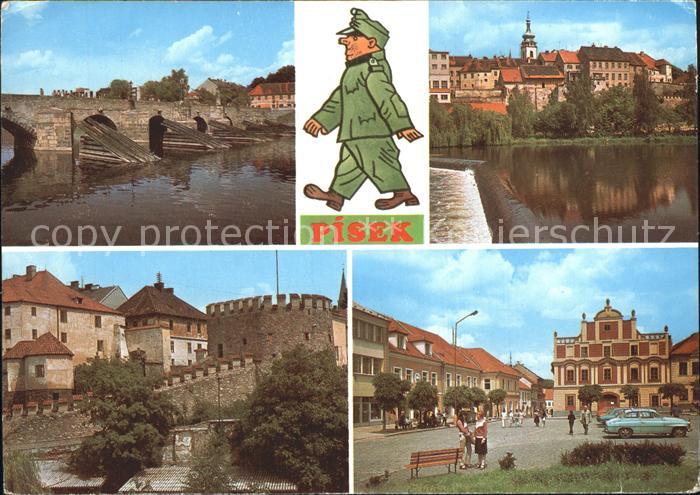 Pisek Tschechien Steinbruecke Fluss Otava Stadtmauer Platz