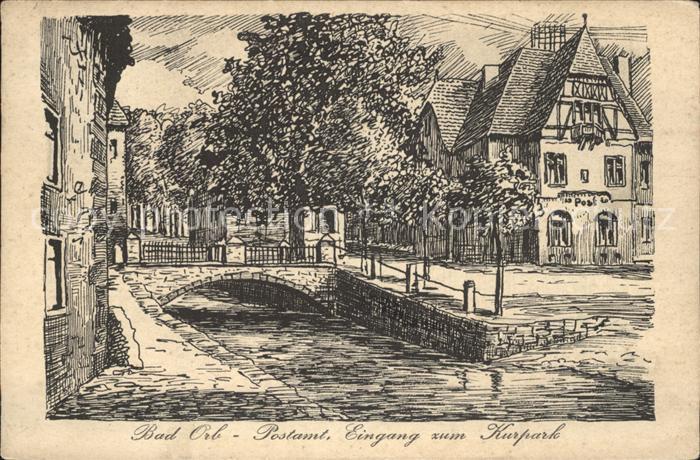 Bad Orb Postamt Eingang Kurpark Zeichnung