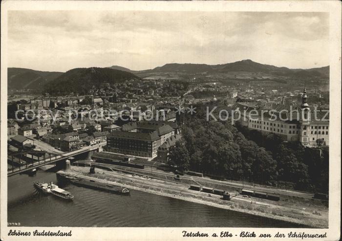 Tetschen-Bodenbach Boehmen Blick von der Schaeferwand mit Elbe