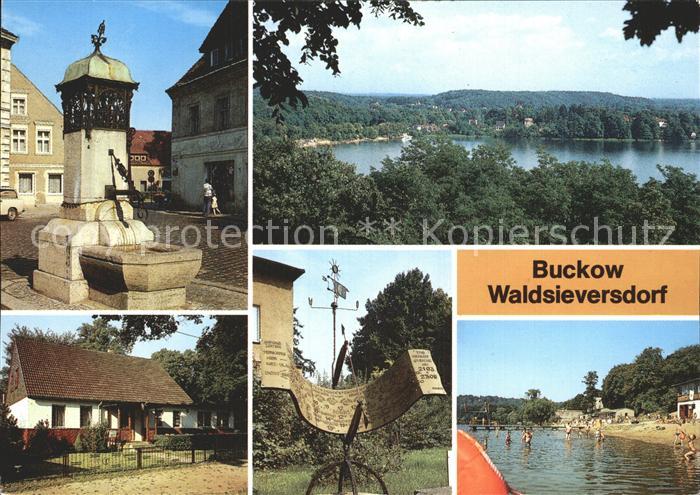 Buckow Waldsieversdorf Brunnen Ortsblick Gaststaette Altes Forsthaus Sonnenuhr S