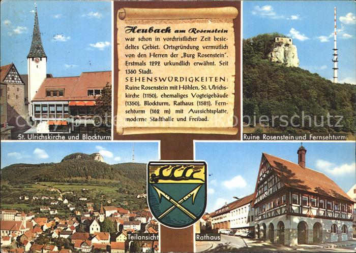 Heubach Wuerttemberg St Ulrichskirche Blockturm Ruine Rosenstein Fernsehturm Rat