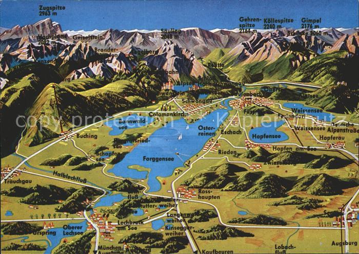 Forggensee Schwangau Panorama Gebietskarte