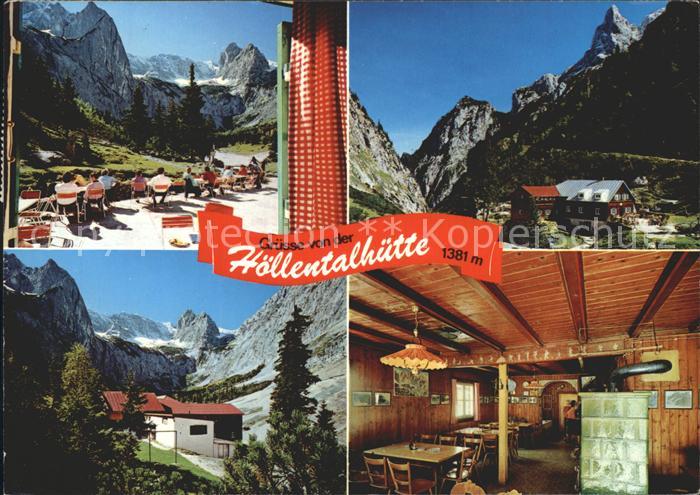 Hoellentalhuette im Wettersteingebirge Terrasse Gaststube