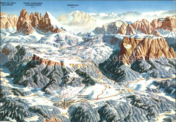 Kastelruth Suedtirol Seis und die Seiser Alm Panoramakarte